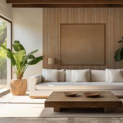 Salon Panneaux en tasseaux de bois 250cm chêne clair