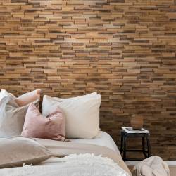 chambre parement mural en teck, bois recyclé