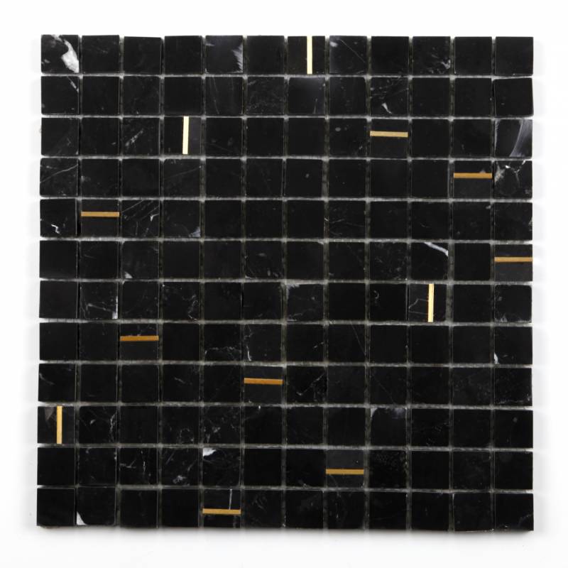 MAT INTER - Feuille 297x297x8mm - Tesselle 20x20mm noir / insert listel doré