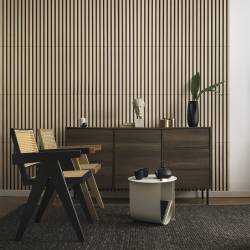 Panneau tasseaux bois 60 x 60 x 1,9 cm - décor chêne clair fond noir - 0,36m²